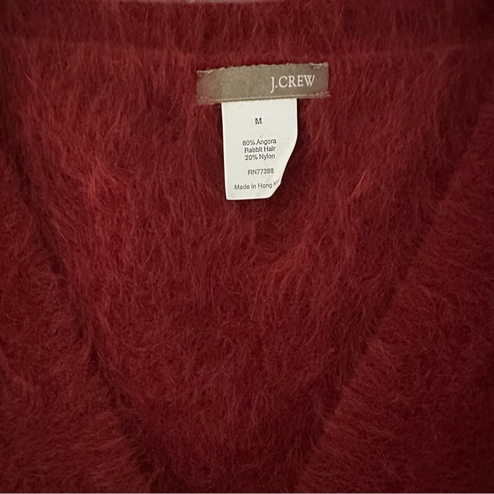 J Crew Burgundy Red Fuzzy Angora Rabbit Hair V-Neck Cardigan Size M - Picture 3 of 3